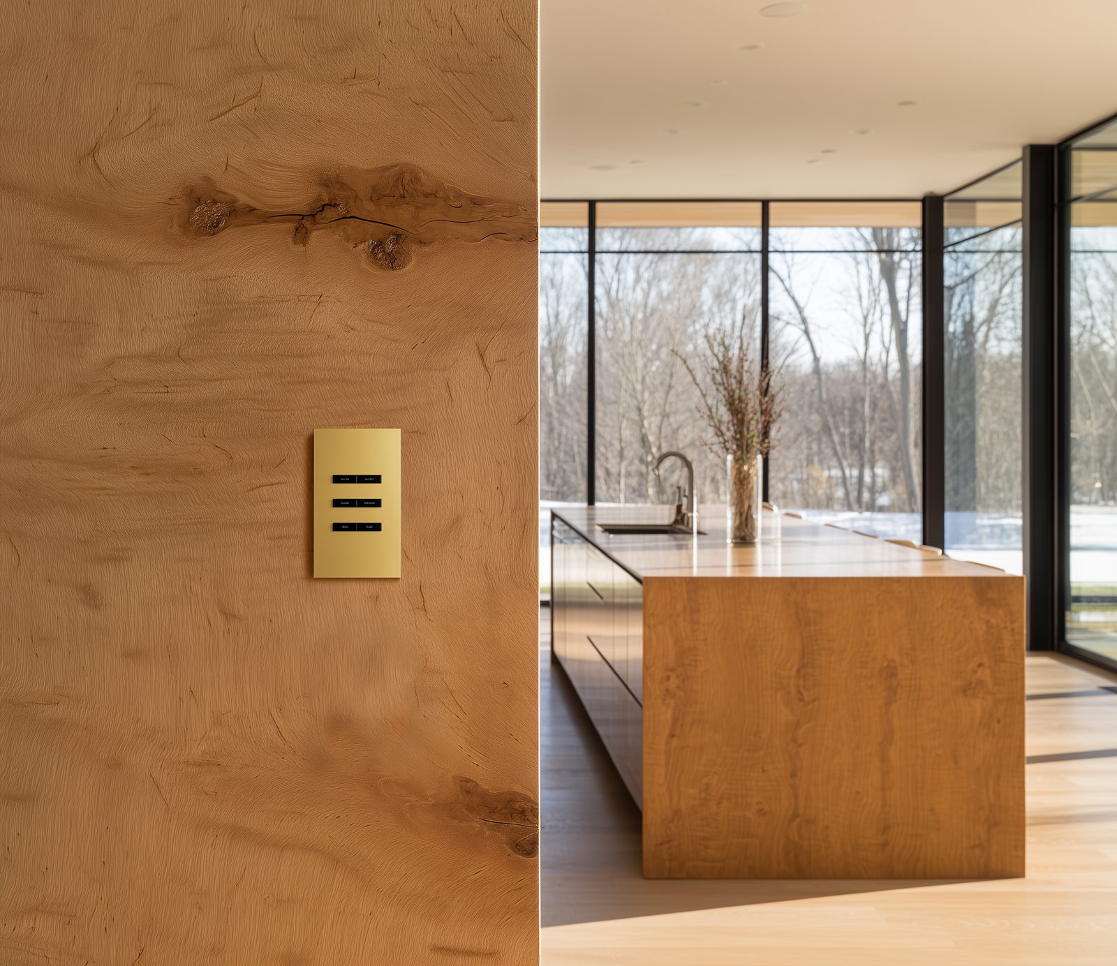 Gold Sublime panel on a timber wall next to a kitchen