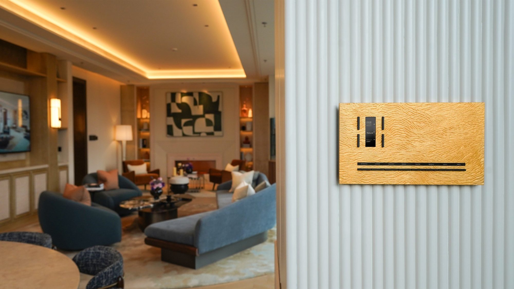 Gold Sublime panel beside a living room